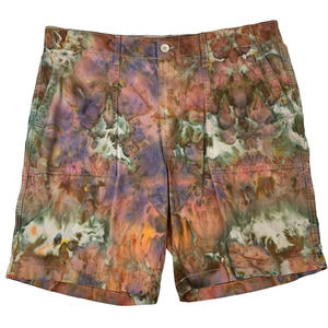 Handmade Tie Dye Ice Dyed Men Shorts Brown Purple Earth Tones Size 38 9" Inseam